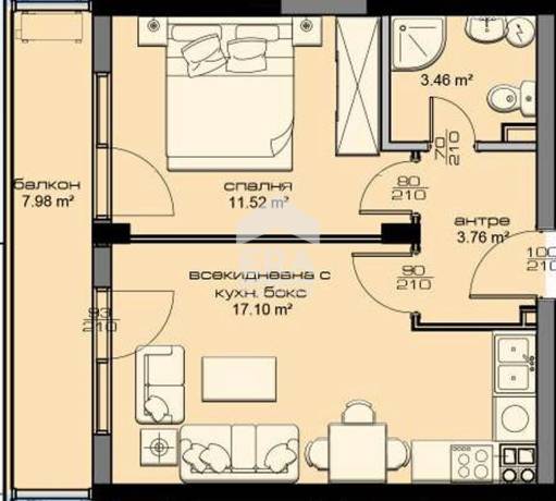 Двустаен апартамент за продажба в кв. Кайсиева градина, Варна