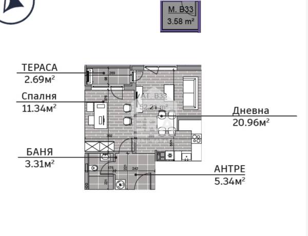Двустаен апартамент за продажба в кв. Възраждане 2, Варна