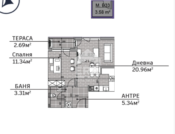 Двустаен апартамент за продажба в кв. Възраждане 2, Варна