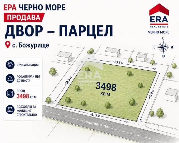 НОВО! Парцел близо до морето в с. Божурец, до Каварна